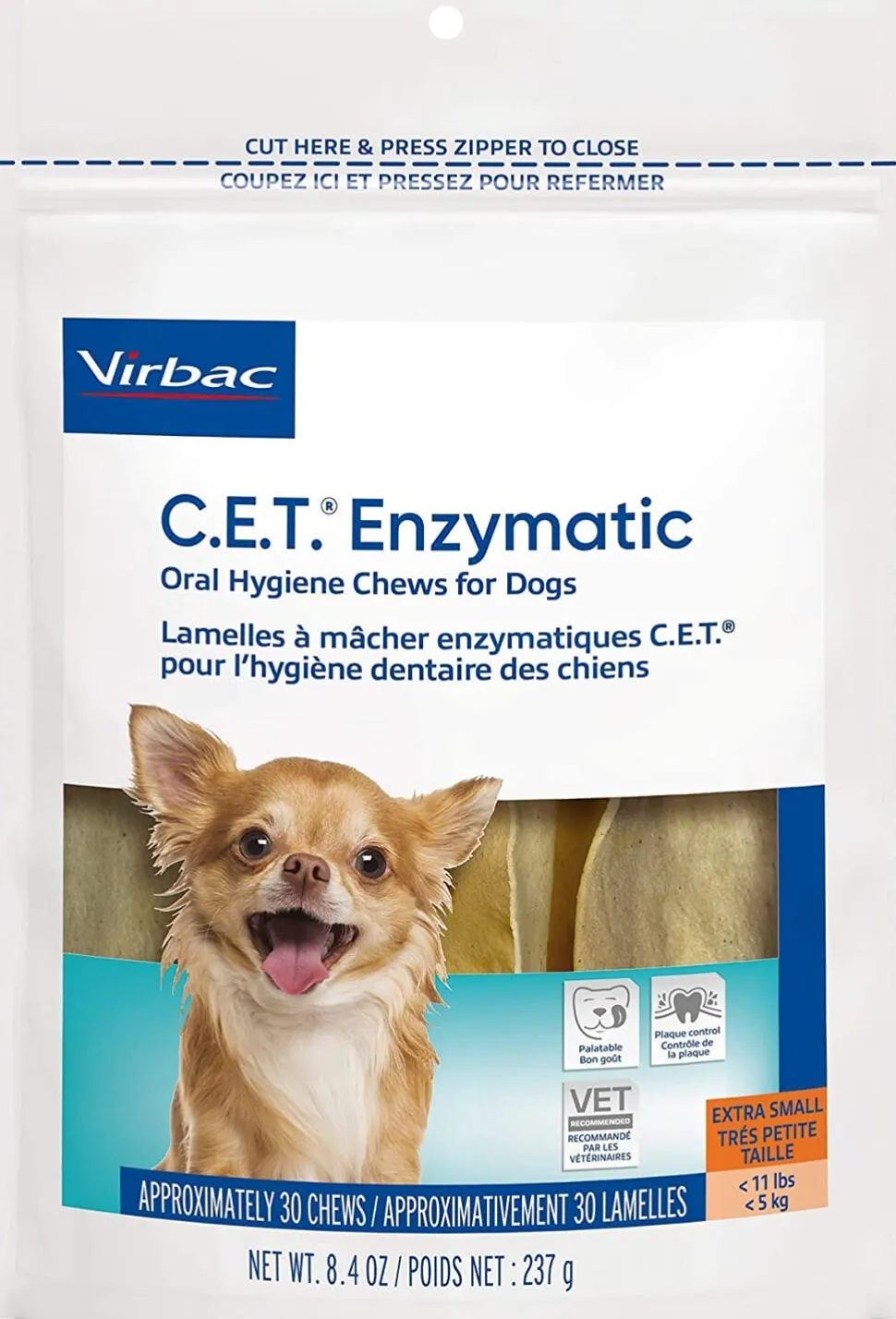 C.E.T. Enzymatic Oral Hygiene Chews for Dogs - Beef and Poultry - Extra Small - 30 Count