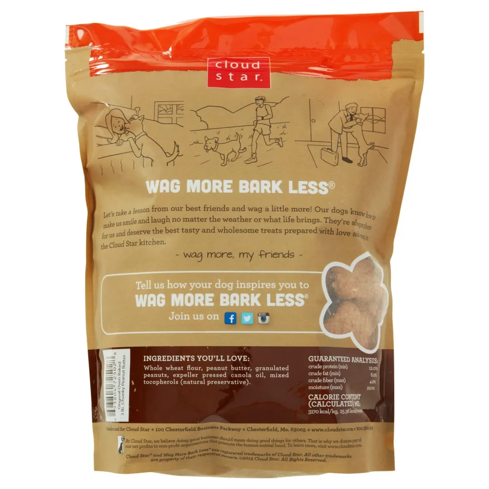 Cloud Star Crunchy Peanut Butter Baked Crunchy Biscuit Dog Treats - 3 lb Bag