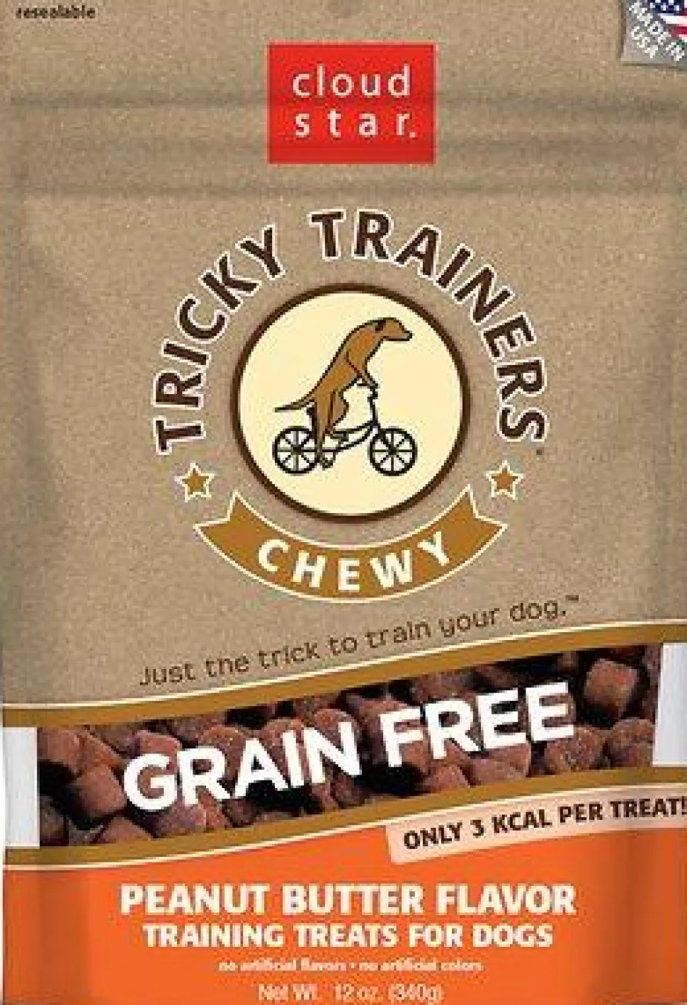 Cloud Star Grain Free Peanut Butter Chewy Tricky Trainers Soft and Chewy Dog Treats - 12 oz