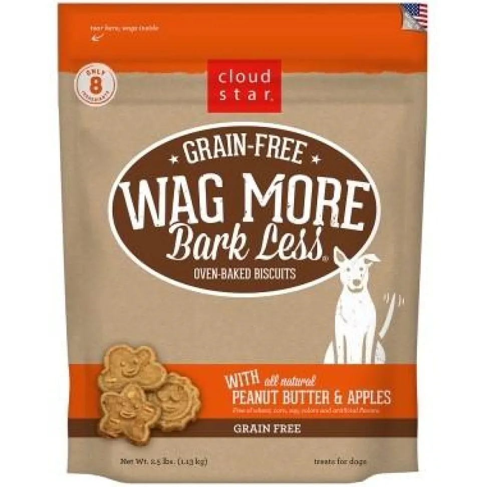 Cloud Star Grain-Free Wag More Bark Less Value Size Peanut Butter & Apple Oven Baked Biscuit Dog Treats - 2.5 lb Bag