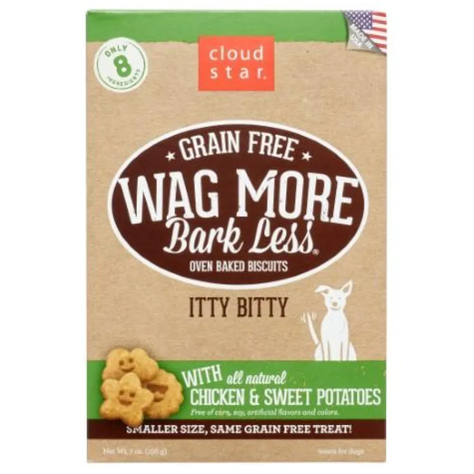 Cloud Star Grain-Free Wag More Bark Less Itty Bitty Chicken & Sweet Potato Oven Baked Dog Biscuit Treats - 7 oz Bag