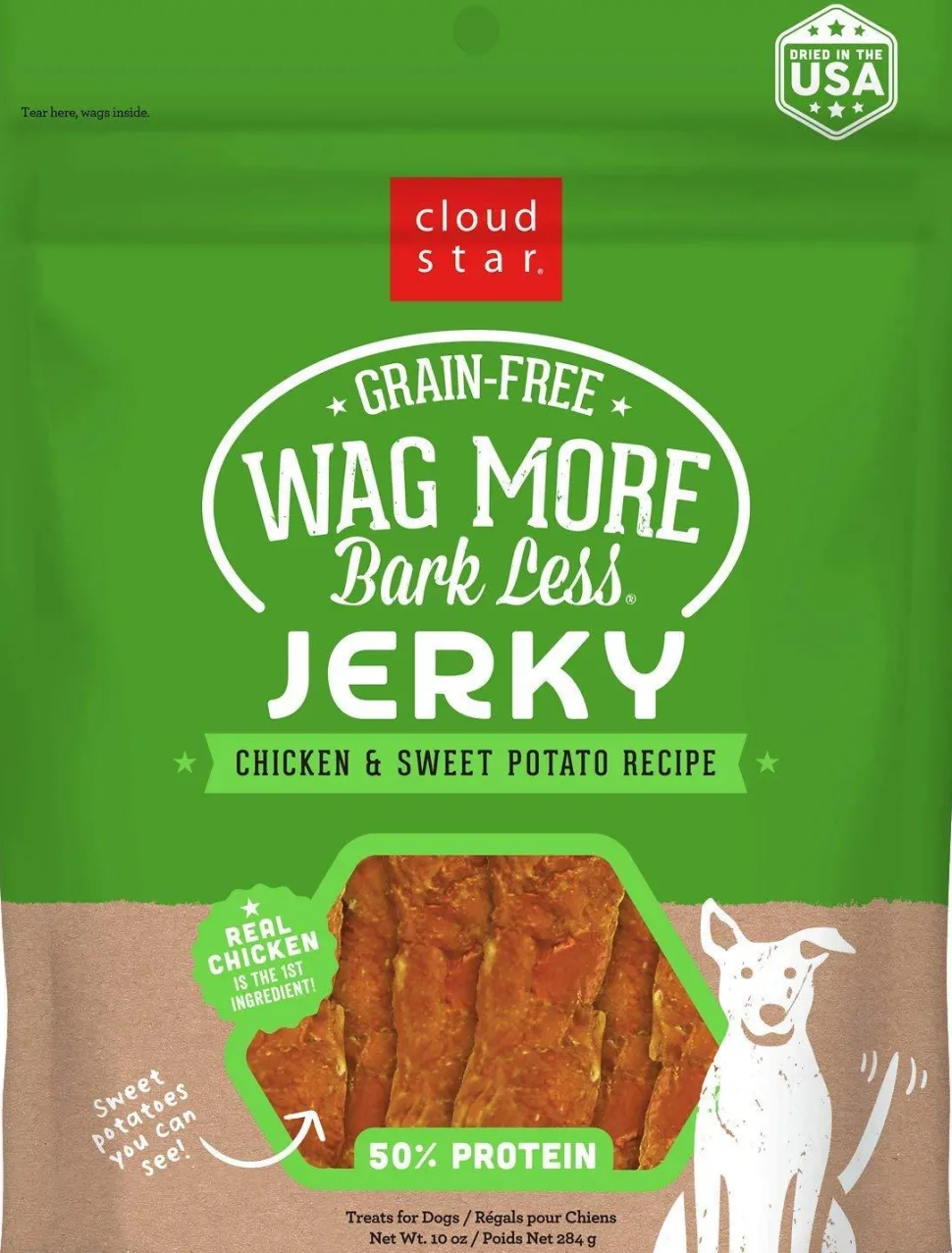 Cloud Star Wag More Bark Less Chicken & Sweet Potato Dog Jerky Treats - 10 oz Bag