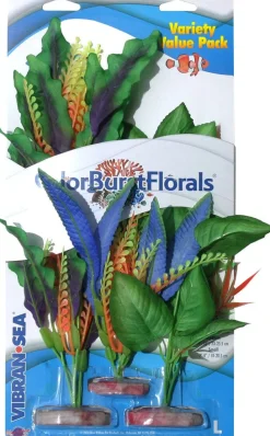Colorburst Florals Plant Variety Pack Plastic Aquarium Plant - Multi - Large