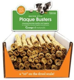 Crumps' Naturals 7" Bacon Style Plaque Busters Dog Dental Hard Chews - 50 ct BULK
