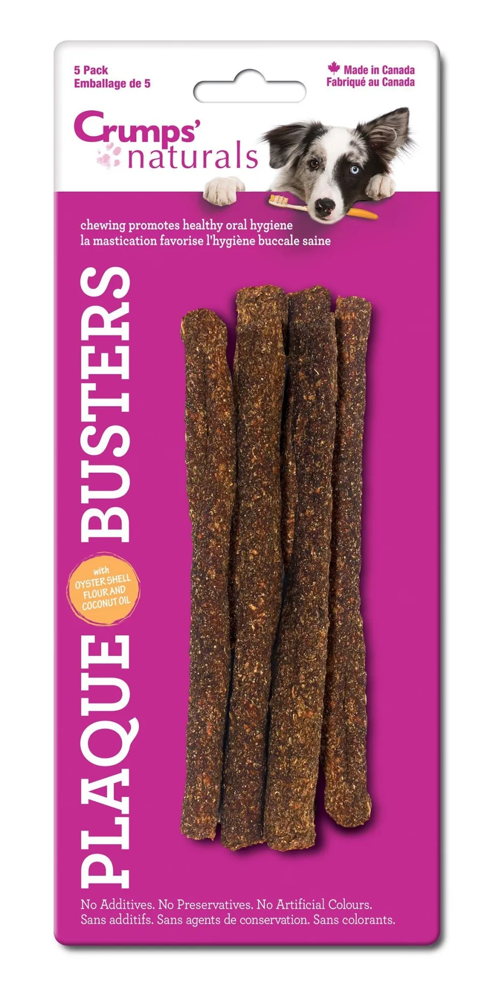 Crumps' Naturals 7" Plaque Busters Dog Dental Hard Chews - 5 Pack