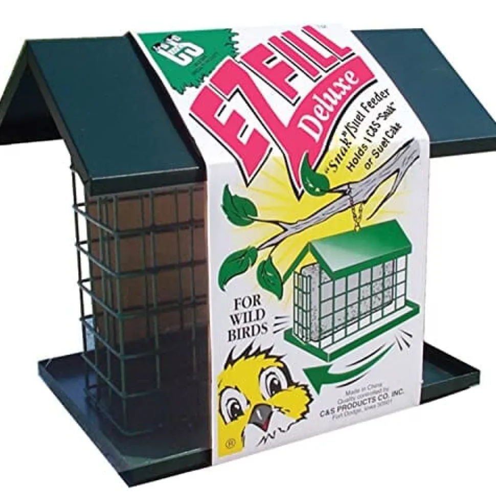C&S E-Z Fill Snak or Suet Feeder with Roof & Platform Wild Bird Feeder - Green - 8 X 10.75 X 7.4 In