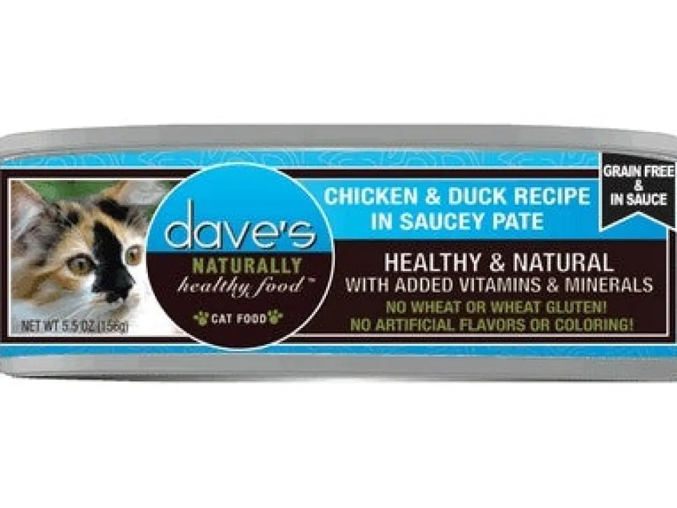 Dave's Pet Food Chicken & Duck Recipe in Saucey Pate Canned Cat Food - 5.5 oz Cans - Case of 24