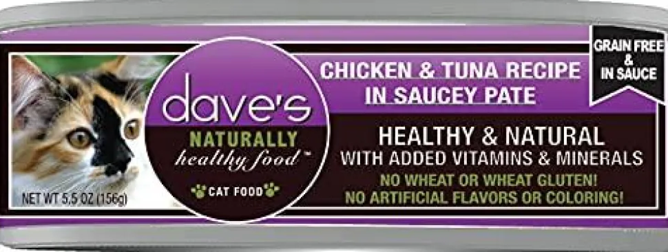 Dave's Pet Food Chicken & Tuna Recipe in Saucey Pate Canned Cat Food - 5.5 oz Cans - Case of 24