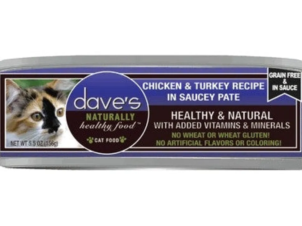 Dave's Pet Food Chicken & Turkey Recipe in Saucey Pate Canned Cat Food - 5.5 oz Cans - Case of 24