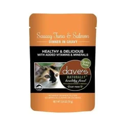 Dave's Pet Food Healthy Cat Food Pouch Saucey Tuna & Salmon Dinner in Gravy - 2.8 oz Cans - Case of 24