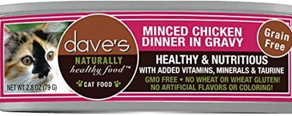 Dave's Pet Food Minced Chicken Dinner in Gravy Canned Cat Food - 2.8 oz Cans - Case of 24
