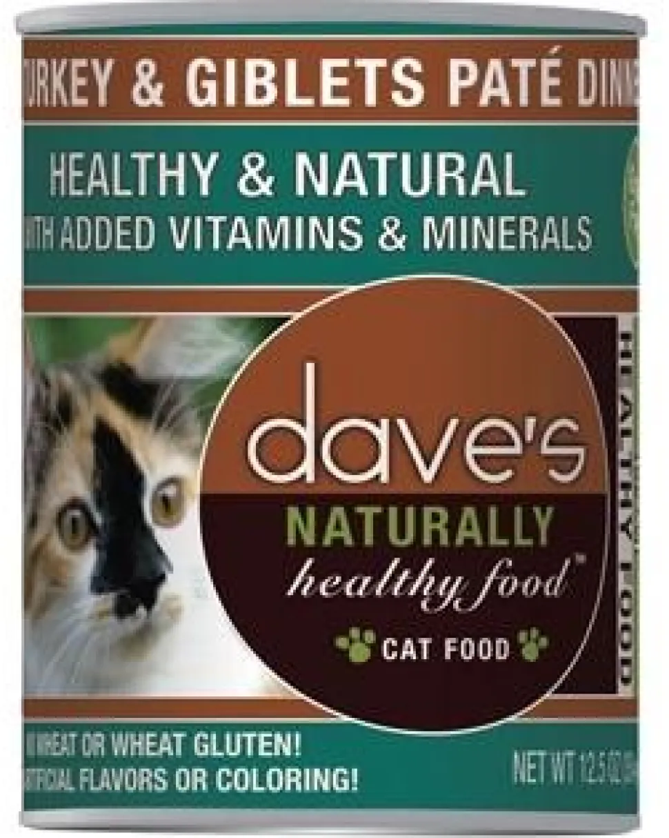 Dave's Pet Food Naturally Healthy Turkey & Giblets Pate Dinner Canned Cat Food - 12 oz Cans - Case of 12