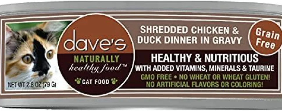 Dave's Pet Food Shredded Chicken and Duck Dinner in Gravy Canned Cat Food - 2.8 oz Cans - Case of 24
