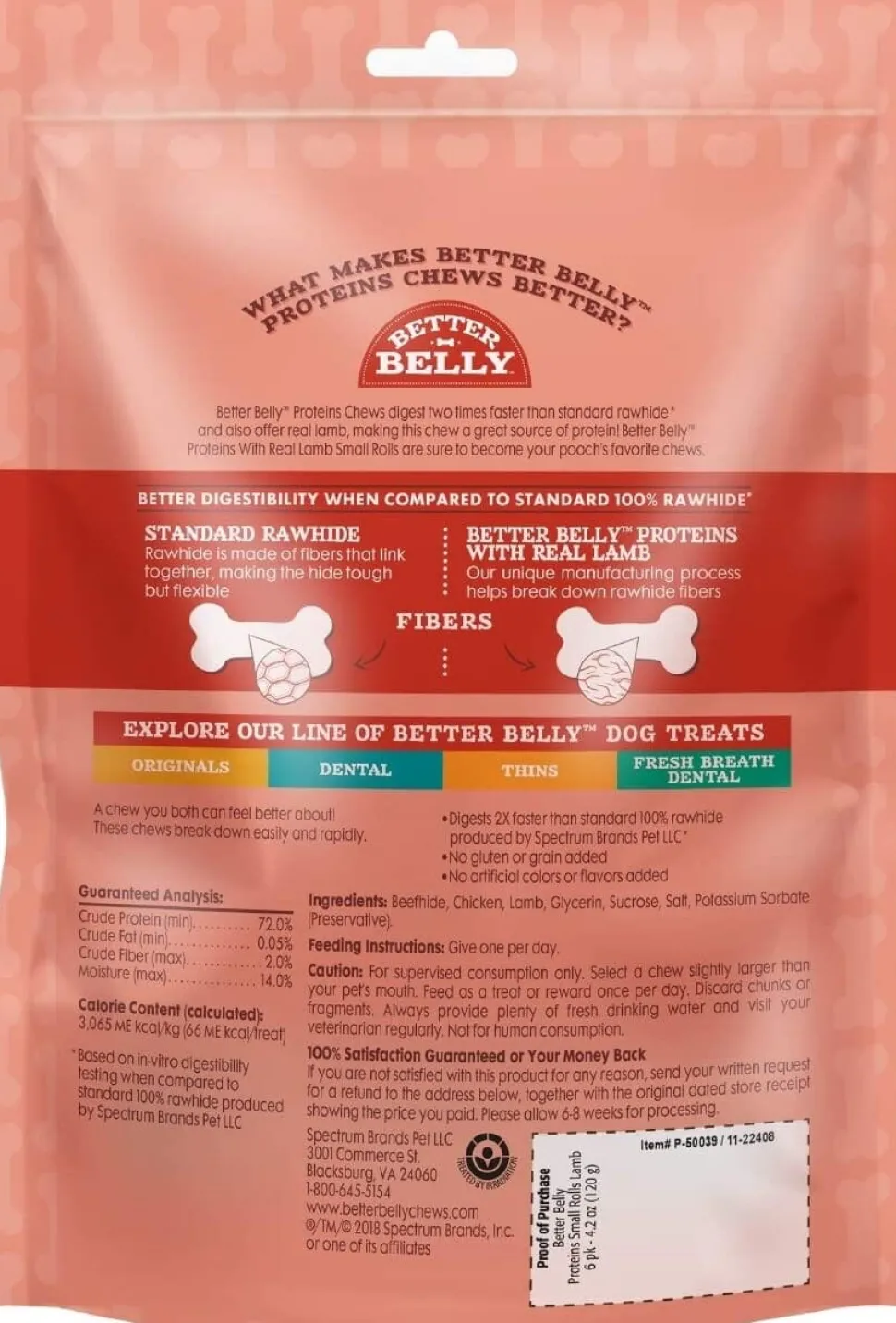 Dingo Better Belly Protein Rolls Natural Dog Chews - Lamb - Small - 6 Pack