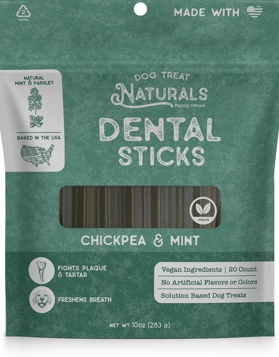 Dog Treat Naturals Chickpea Mint and Parsley Sticks Dog Dental Chews - 20 Pack