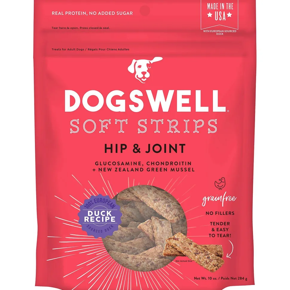 DOGSWELL Hip and Joint Grain Free Soft Strips Duck Soft and Chewy Dog Treats - 10 oz Bag