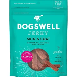 DOGSWELL Skin and Coat Grain Free Jerky Salmon Soft and Chewy Dog Treats - 10 oz Bag