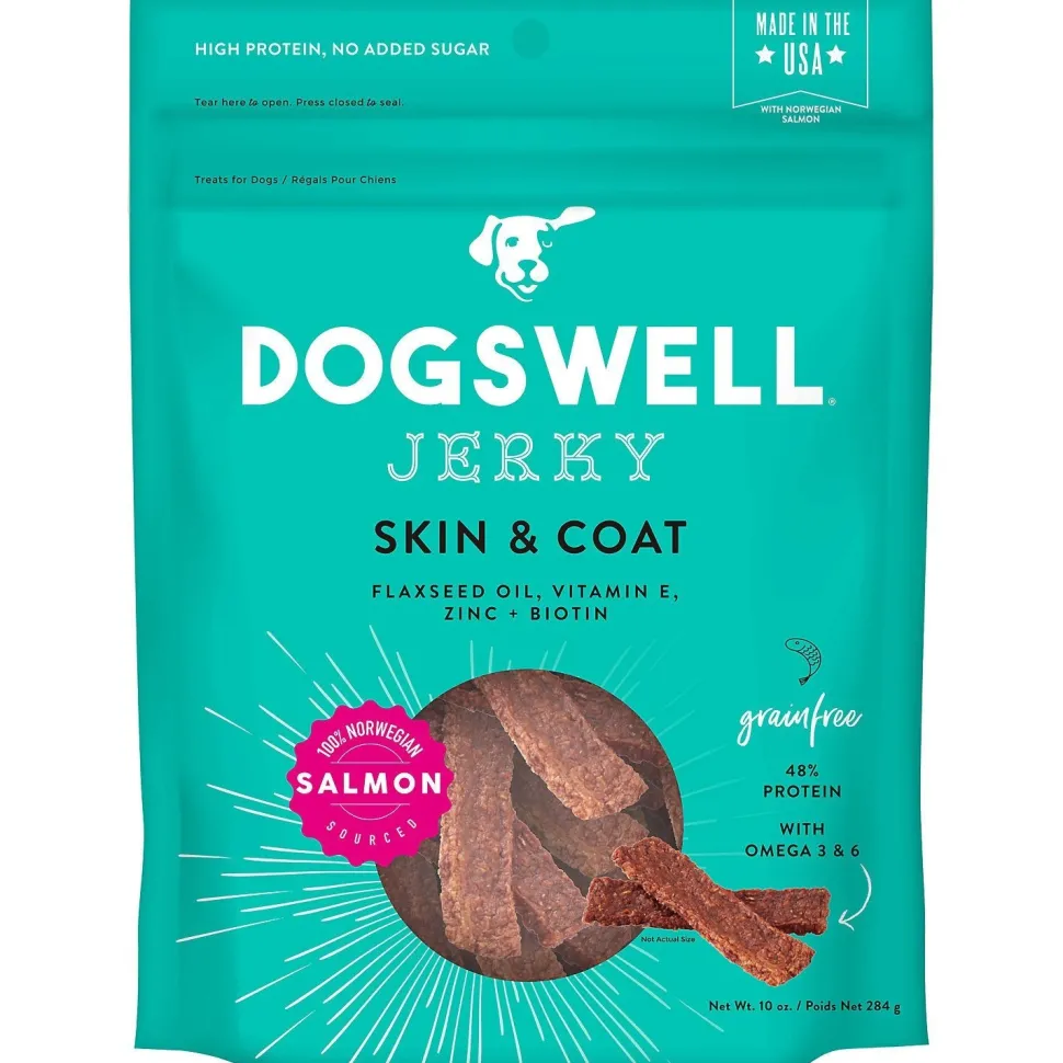 DOGSWELL Skin and Coat Grain Free Jerky Salmon Soft and Chewy Dog Treats - 10 oz Bag