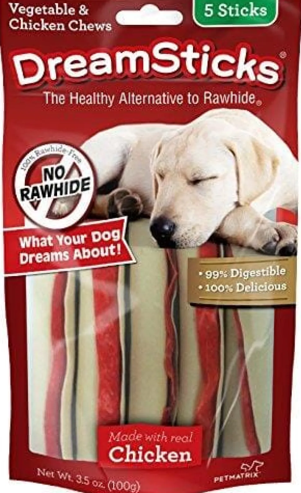 Dreambone Dream Sticks Natural Chicken and Veggie Dog Chews - 5 Pack