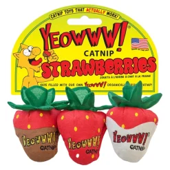 Ducky World Yeowww! Strawberry Plush Catnip Cat Toys - 3 Pack