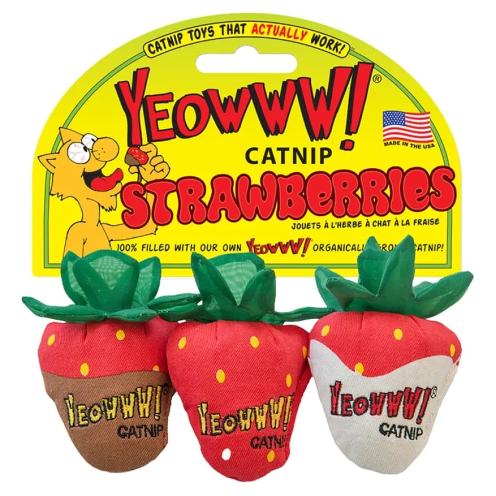 Ducky World Yeowww! Strawberry Plush Catnip Cat Toys - 3 Pack