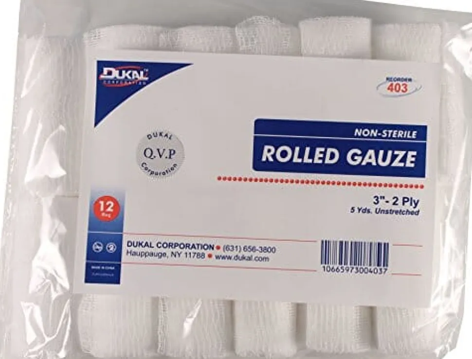 Dukal Non-Sterile Rolled Gauze Veterinary Supplies Cottons Gauze & Misc - White - 3 In X 5 Yd