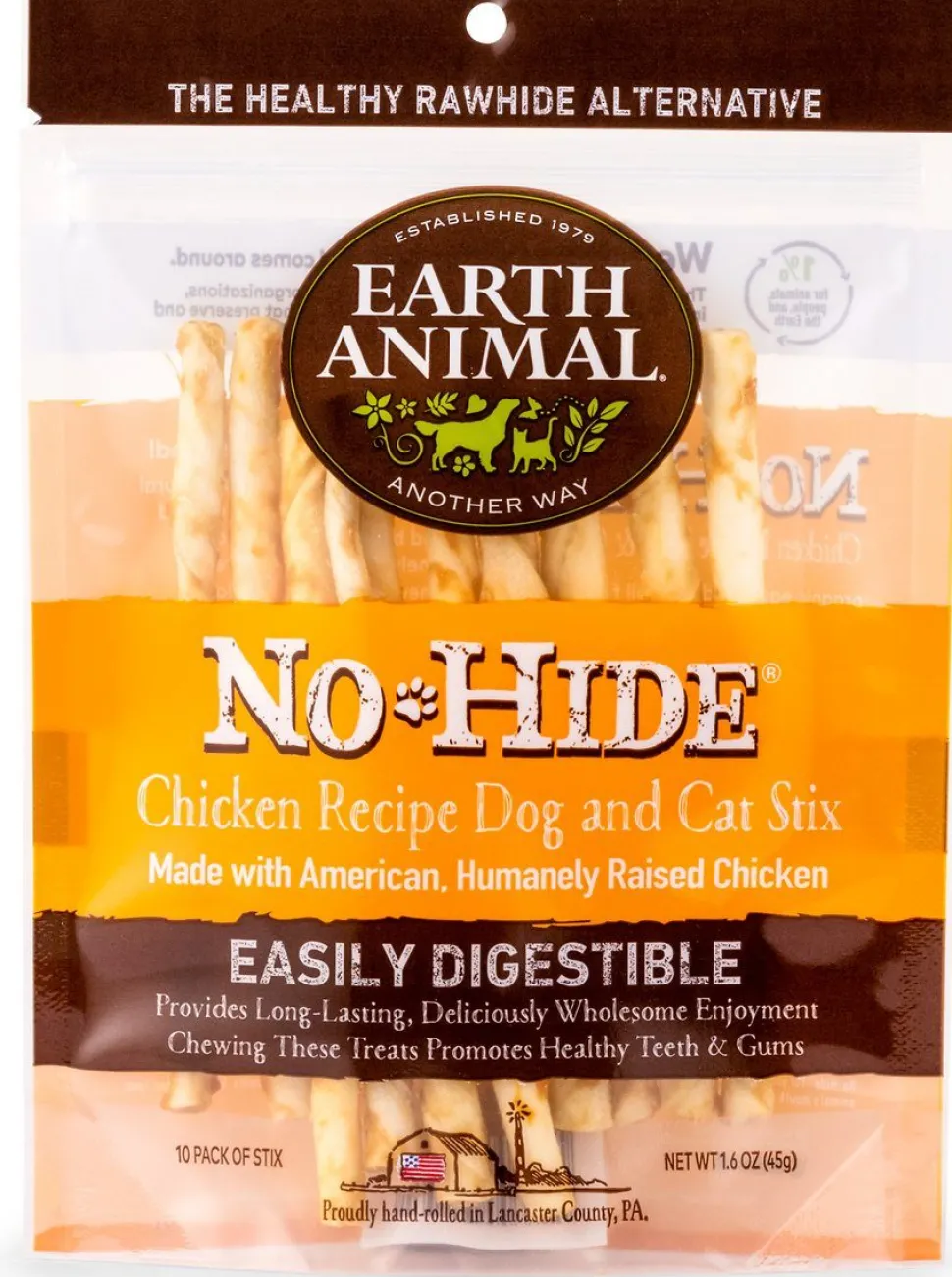 Earth Animal Dog Chews NO HIDE STIX Chicken -10 Count