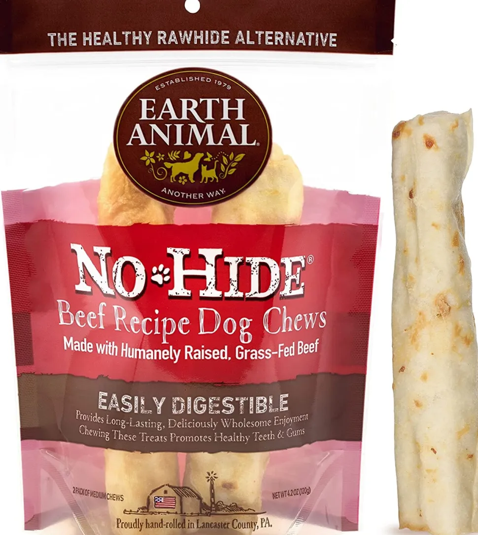 Earth Animal NO HIDE NO MEAT Beef Dog Chews - 4 Inches - 24 Count