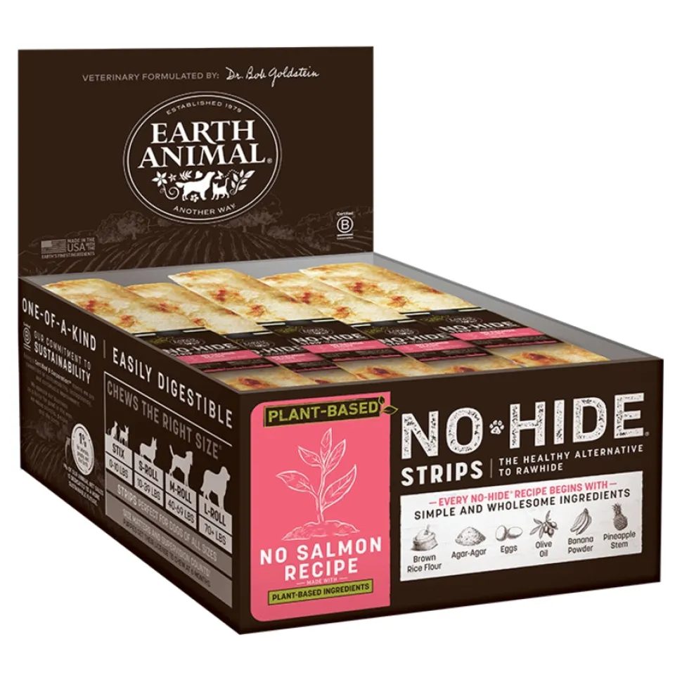 Earth Animal No Hide Strips Plant Based No Salmon Natural Dog Chews - 60 Count