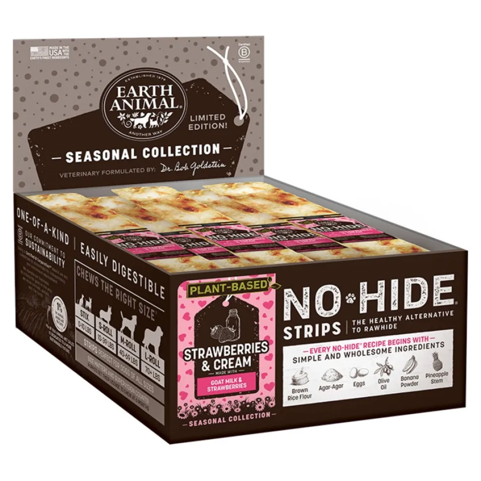 Earth Animal No Hide Strips Plant Based Strawberries and Cream Natural Dog Chews - 60 Count