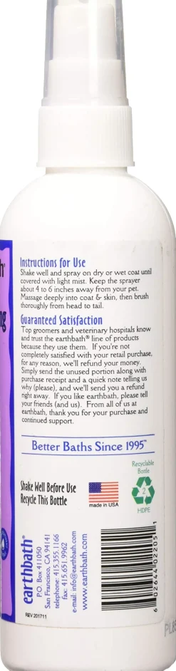 Earthbath Lavender 3-in-1 Deodorizing Detangling and Conditioning Spritz Dog Spray - 8 Oz