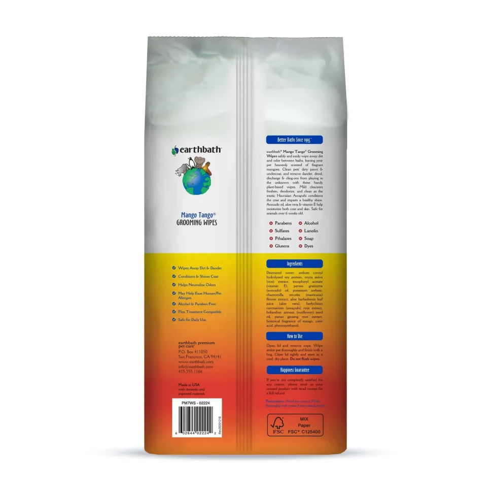 Earthbath® Mango Tango® Pet Grooming Wipes - Cleans & Conditions - 100 Count