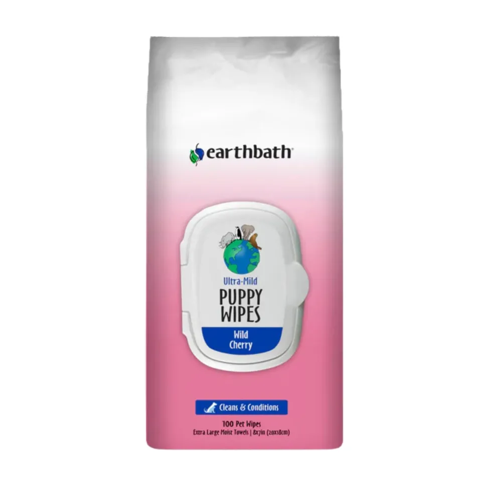Earthbath® Wild Cherry Ultra-Mild Puppy Wipes - Cleans & Conditions - 100 Count