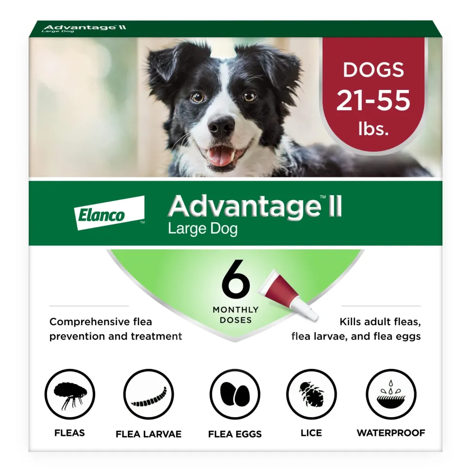 Elanco Advantage II Large Dog 6-Month Dose Flea and Tick Spot-on Treatment - 21-55 Lbs - Red - 6 Pack