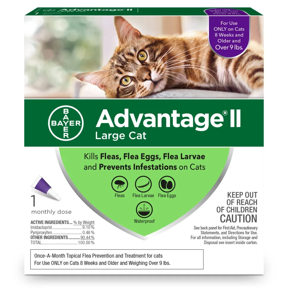 Elanco Advantage II Large Cat 1-Month Dose Spot-on Flea and Tick Treatment - 9+ Lbs - Purple