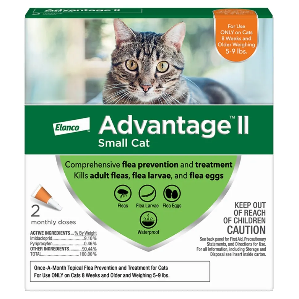 Elanco Advantage II Small Cat 2-Month Dose Flea and Tick Spot-on Treatment - 5-9 Lbs - Orange - 2 Pack