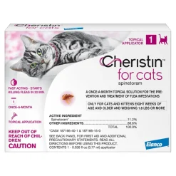 Elanco Cheristine Cat 6-Week Dose Topical Spot-on Cat Flea and Tick Treatment - 1.8+ Lbs