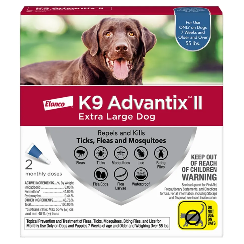 Elanco K9 Advantix II Extra Large Dog 2-Month Dose Flea and Tick Spot-on Treatment - 55+ Lbs - Blue - 2 Pack