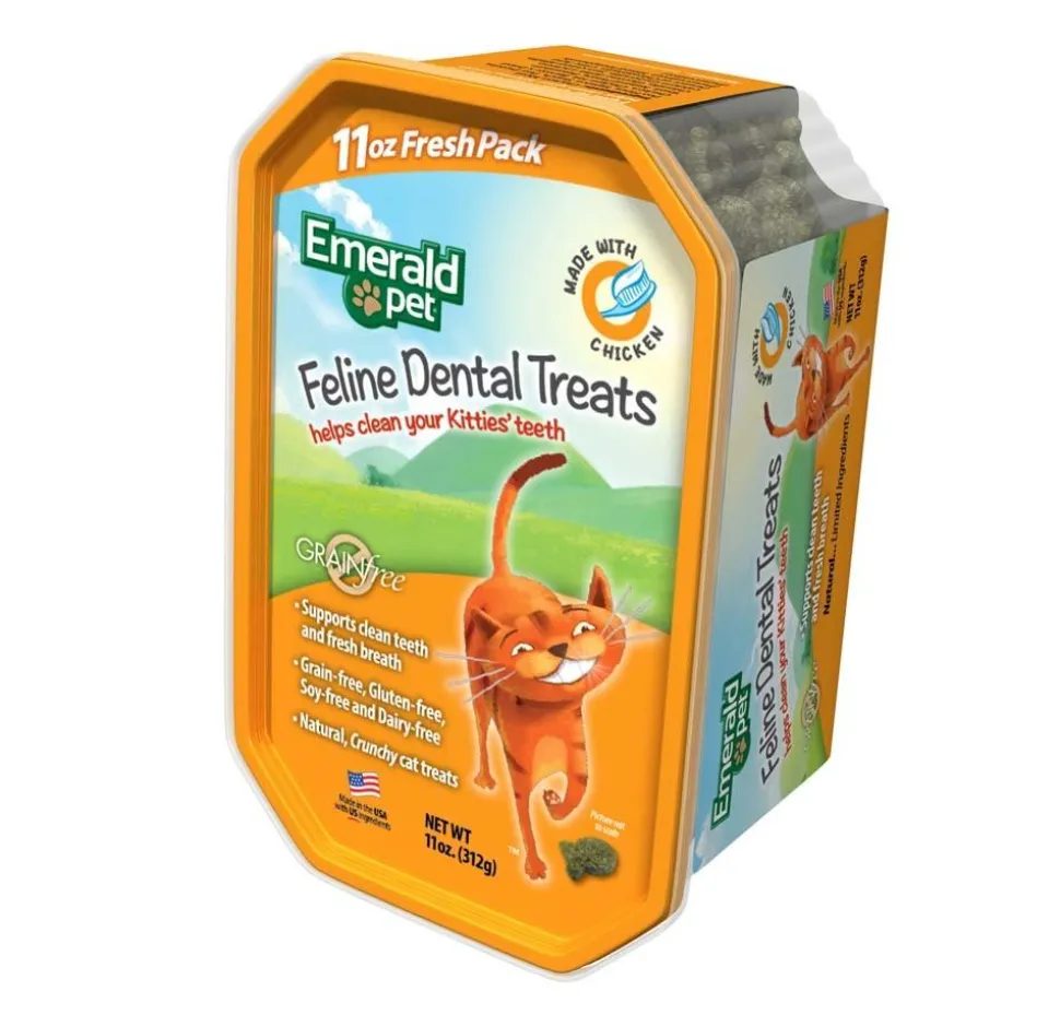 Emerald Pet Chicken Dental Cat Treats - 11 oz Tub