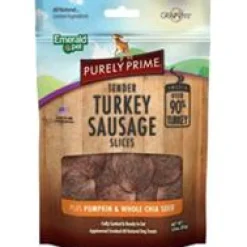Emerald Pet Purely Prime Meat Sausage Turkey plus Pumpkin & Chia Natural Dog Chews - 3 oz Bag