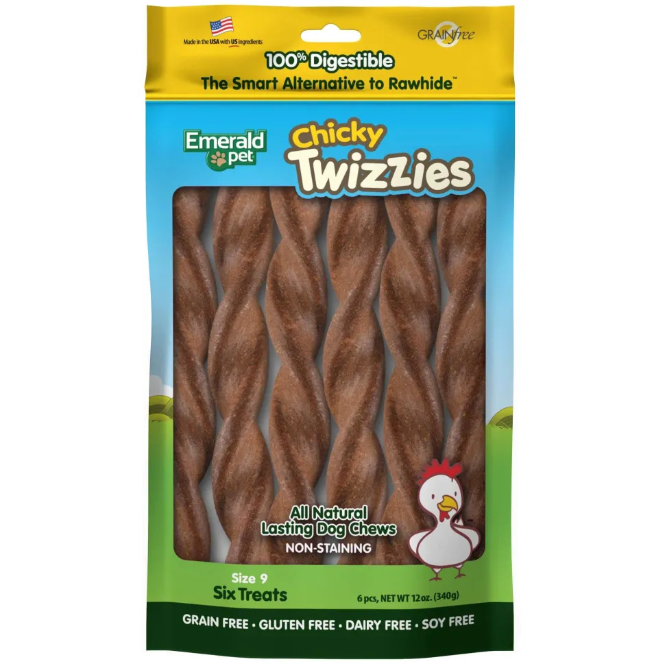 Emerald Pet Twizzies Grain-Free 9" Chicky Pack Hard Chew Dog Treats - 6 Pack