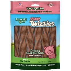 Emerald Pet Twizzies Grain-Free 6" Piggy Pack Hard Chew Dog Treats - 6 Pack