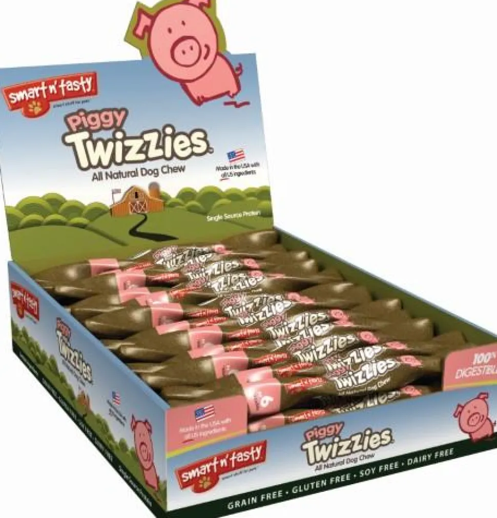 Emerald Pet Twizzies Grain-Free 9" Piggy Hard Chew Dog Treats - Box of 20