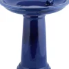 Esschert Design Ceramic Bird Bath On Pedestal with Bird - Blue - 2 Pack