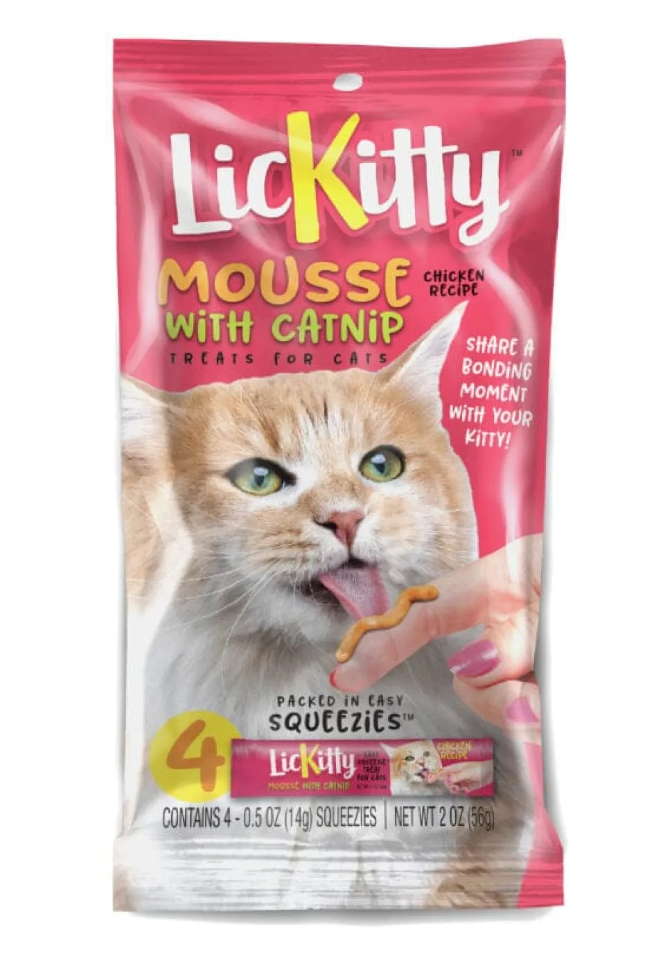 Evanger's Against The Grain LickKitty Mousse Squeezies Treats for Cats - 0.5 Oz Pouches - 4 Pack
