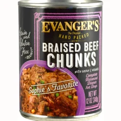Evanger's Braised Beef Chunks with Gravy Hand Packed Canned Dog Food - 13 oz Cans - Case of 12