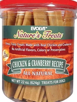 Evolve Nature's Jerky Treats for Dogs Soft and Chewy Dog Treats - Chicken and Cranberry - 22 Oz