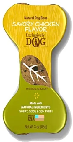 Exclusively Dog Jumbo Crunchy Bones Dog Biscuits Treats - Chicken - 3 Oz - 12 Pack