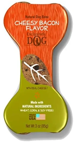 Exclusively Dog Jumbo Crunchy Bones Dog Biscuits Treats - Cheesy Bacon - 3 Oz - 12 Pack