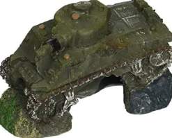 Exotic Environments Army Tank with Cave Resin Aquatics Decoration - Green